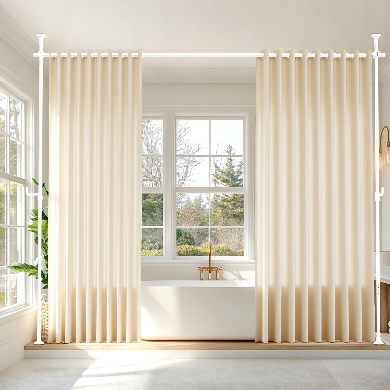 Photo 1 of MISSING POLES ------------------------Seamless Room Divider Curtain Rod - No Drilling Space Partition Adjustable Privacy Separator 4-10ft(H) 32-80inch(W) Heavy Duty Temporary Wall Divider Floor to Ceiling Tension Rod, White