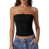 QINSEN Women's Tube Tops Strapless Bandeau Tops Double Lined Slim Fit Summer Going Out Tank Tops