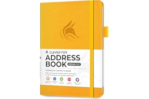Clever Fox Address Book with alphabetic tabs - PU Leather Telephone and Address Book for Keeping Contacts Safe, Contact Organizer Journal, Medium Size (5.3″ x 7.7″) Hardcover, Amber Yellow