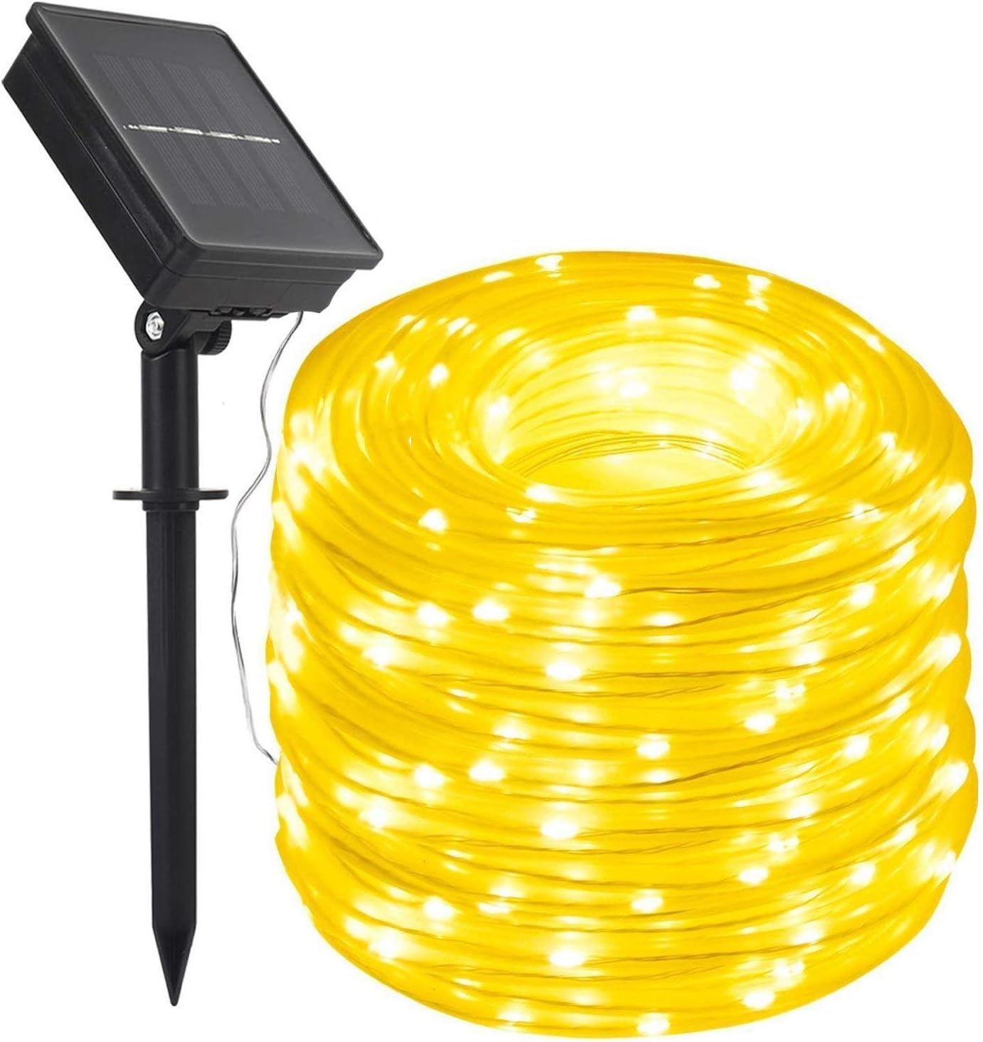 Solar Rope Lights,DINOWIN 100 LEDs 39ft/12M Waterproof Copper Wire Lights Tube, Outdoor Rope Lights for Garden Yard Path Fence Tree Wedding Party Decorative (Warm White)