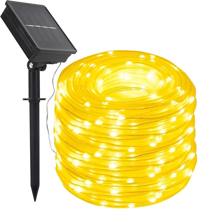 Solar Rope Lights,DINOWIN 100 LEDs 39ft/12M Waterproof Copper Wire Lights Tube, Outdoor Rope