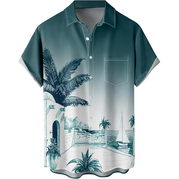 thumbnail image 2 of Men's Hawaiian Shirt Short Sleeve Linen Button Down Shirts Casual Floral Printed Beach Shirts With Pocket Red M 2 of 13
