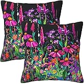 Guiteinyi Colorful Flowers Throw Pillow Covers 18x18 Set of 2 Square Pillow Case for Home Decorative Sofa Couch Bedroom Living Room