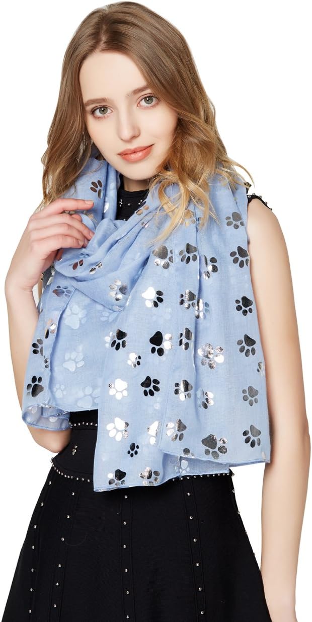 NEW Ladies Women's Silver Foiled Paw Print Animal Puppies Cotton Scarf