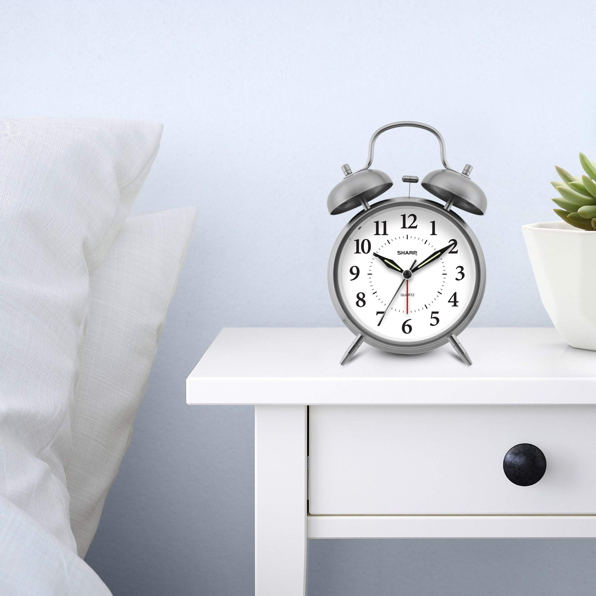 Galleon Sharp SPC800 Quartz Analog Twin Bell Alarm Clock (Silver)