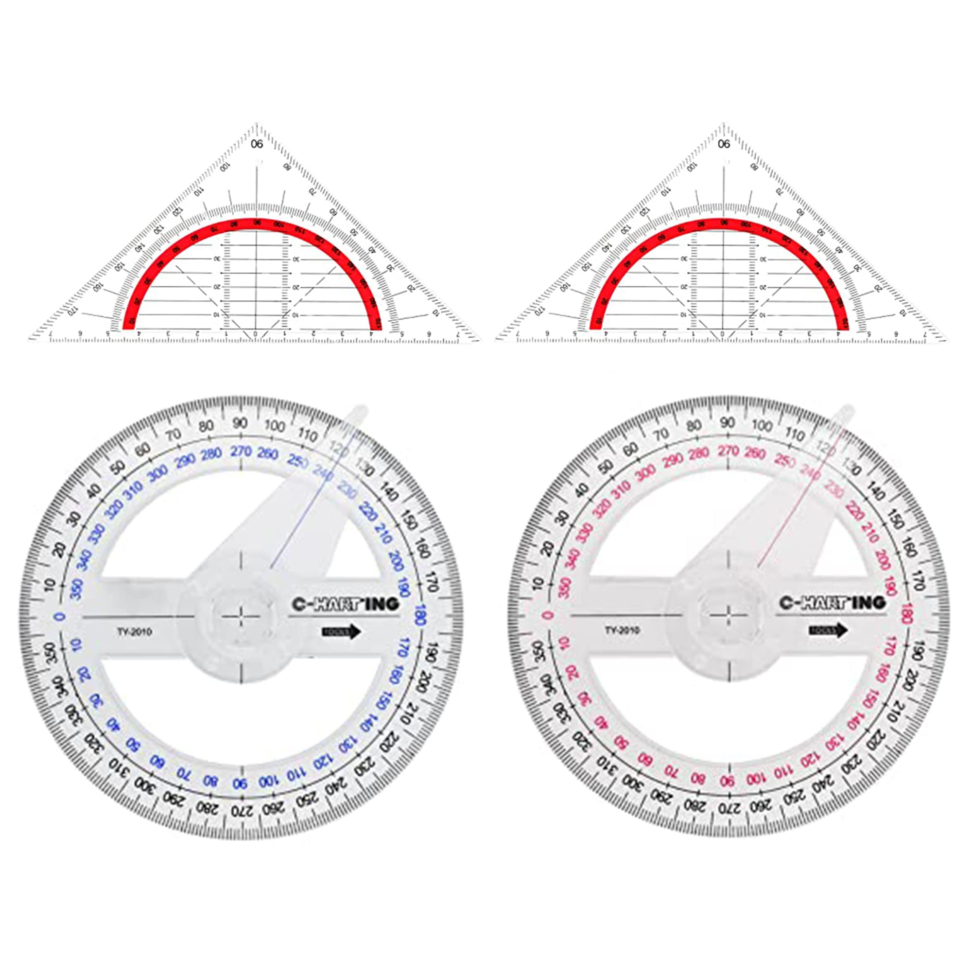 4 Pcs,Geometric Team Set,Geometric Ruler,Multifunctional Geometric Ruler,Plastic Protractor,360 Degree Protractor,Triangle Ruler And Protractor,Suitable For Painting