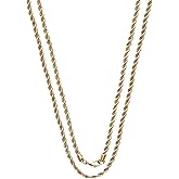 Savlano 2mm-5mm Stainless Steel Gold Color Rope Twist Necklace Chain For Men & Women Comes in 16-30 inches With a Gift Box