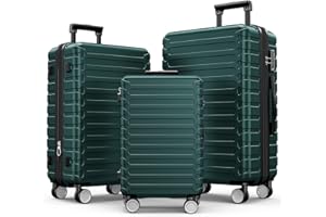 SHOWKOO Luggage Sets Expandable ABS Hardshell 3pcs Clearance Luggage Hardside Lightweight Durable Suitcase sets Spinner Wheels Suitcase with TSA Lock (Dark Green)