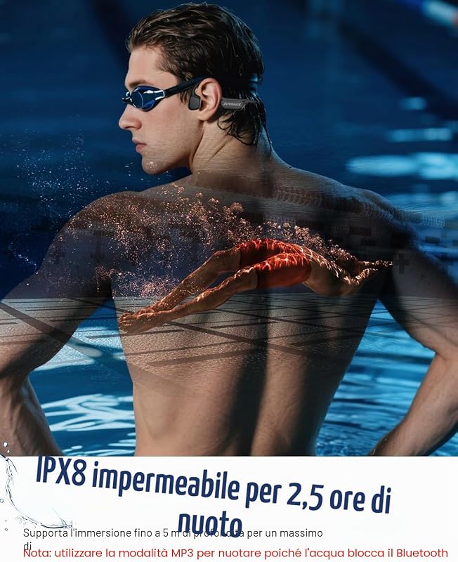Cuffie a Conduzione Ossea Nuoto, IPX8, MP3 8 GB, Bluetooth 6.0 — foto 3 di 8