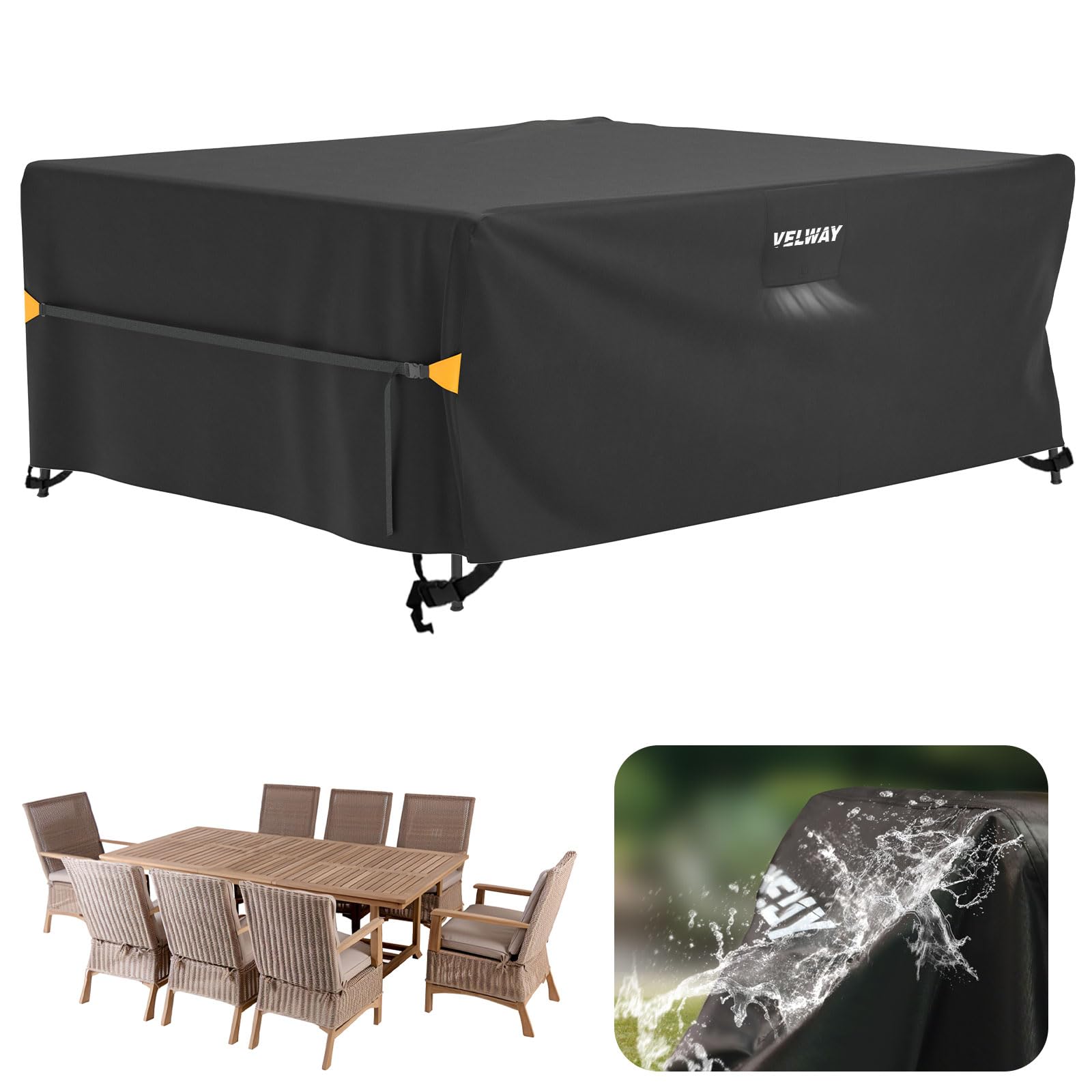 Velway Garden Furniture Covers Large: 250x210x71cm Upgraded Waterproof Windproof Patio Outdoor Table Chair Cover with Air Vent Anti-UV for Rattan Furniture Set Rectangular - Black