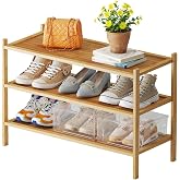 BMOSU 3-Tier Bamboo Shoe Rack Premium Stackable Shoe Shelf Storage Organizer for Hallway Closet Living Room Entryway Organize