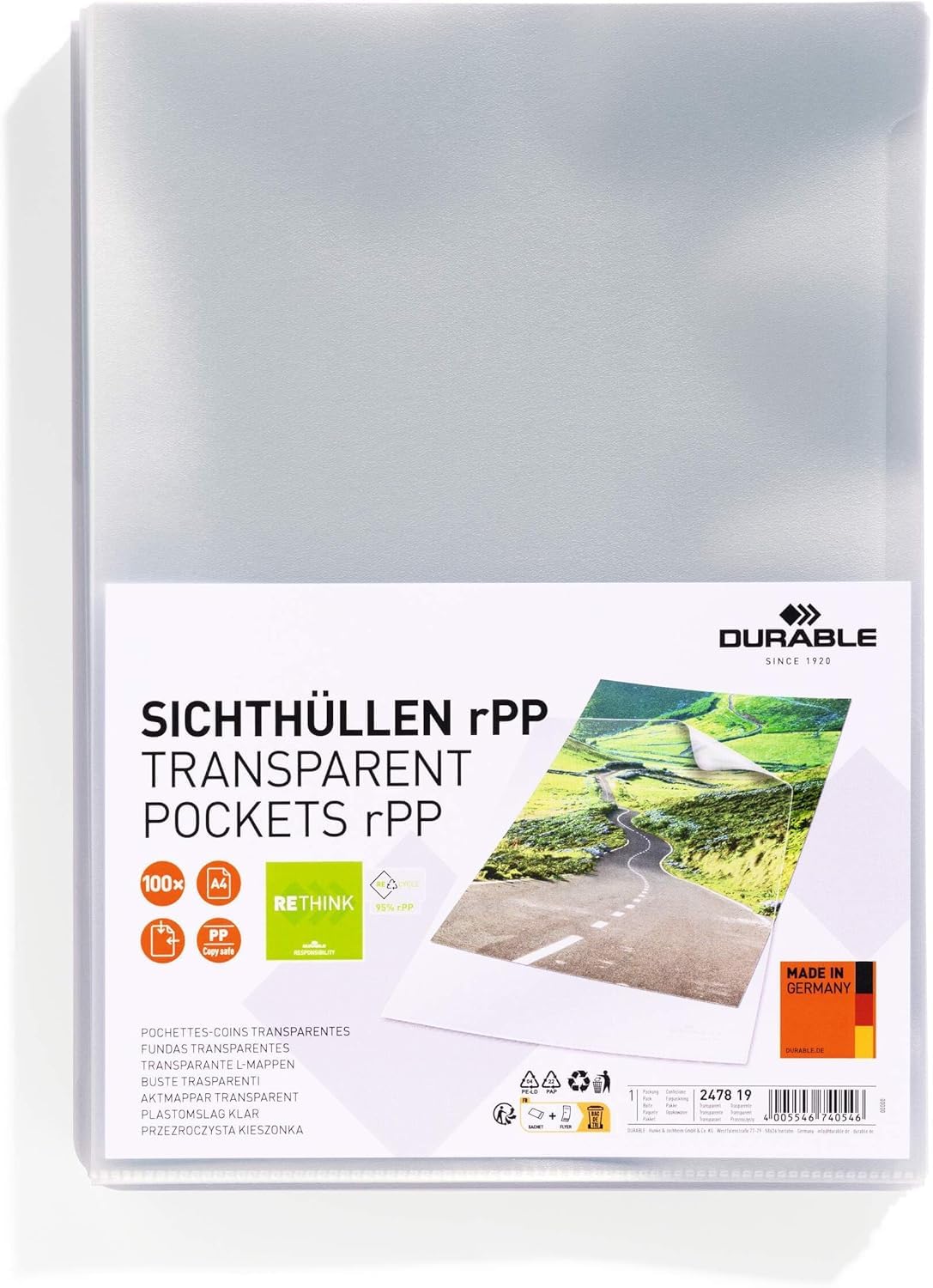 Durable Transparent Poly Pockets Pockets A4 - Made of Recycled PP - Easily Opens at the Side - Pack of 100 Plastic Wallets