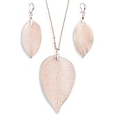 BOUTIQUELOVIN Filigree Long Leaf Pendant Dangle Necklace and Earring Jewelry Set Fashion for Women