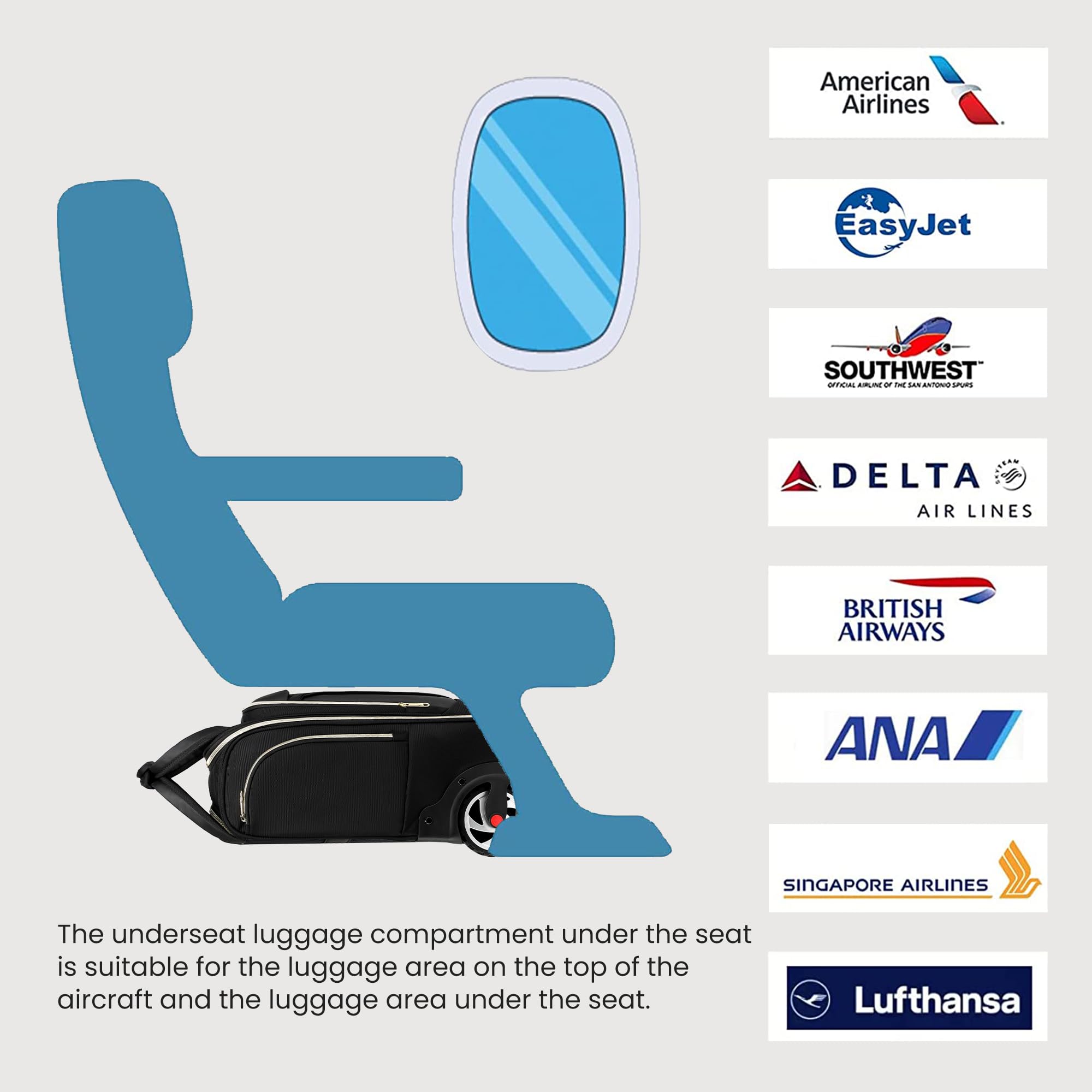RUCYEN Carry-On Underseat Luggage with Wheels,18 inch Carry-on Luggage for Airlines,Underseat Lightweight Suitcase for Women,Softside Overnight Luggage for Business Travel