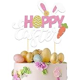 Moitkptt Happy Easter Cake Toppers for Easter Decorations, Easter Bunny Ear Cake Toppers for Easter Cake Decorations (Happy B)