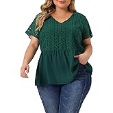 Agnes Orinda Plus Size Peplum Blouses for Women Summer Short Sleeves V Neck Babydoll Tops