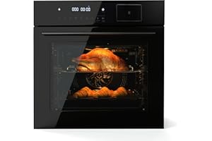 Zstar 24" Single Wall Oven, 70L Capacity 3000W Built-In Electric Wall Oven for for Kitchen Restaurant, 8 Cooking Functions & 108 Automatic Recipes, Touch Control, Stainless Steel, Black
