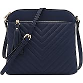 FashionPuzzle Chevron Quilted Medium Crossbody Bag with Tassel Accent