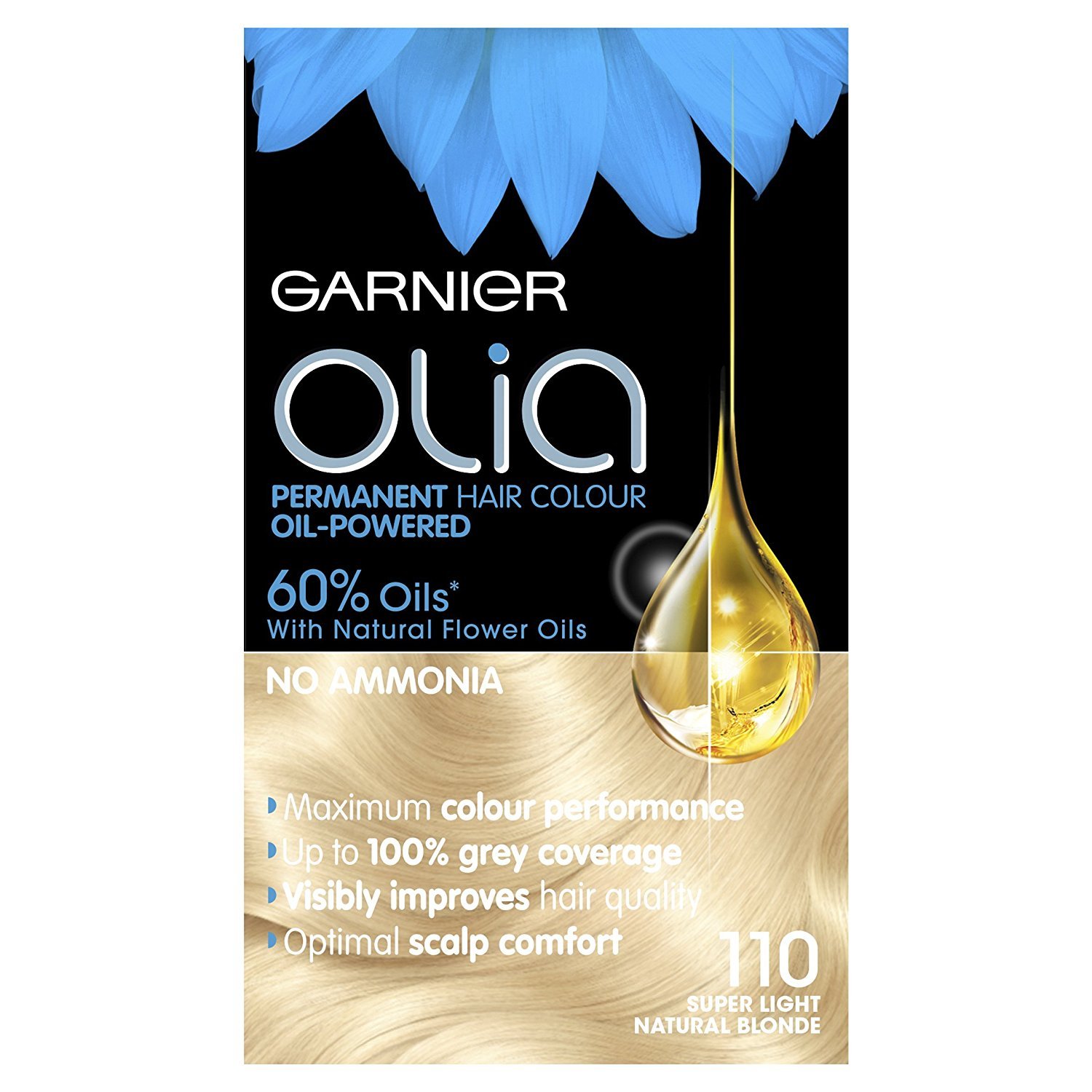 Garnier Olia Super Light Blonde Permanent Hair Dye, No Ammonia for A Pleasant Scent, Up To 100% Grey Hair Coverage, Maximum Colour Performance, 60% Oils - 110 Super Light Blonde, Pack of 3