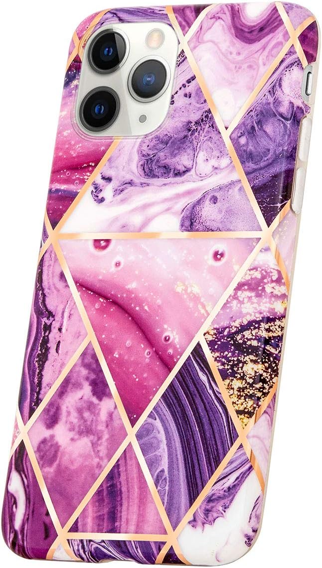 QULT Cover Compatible with iPhone 11 Pro Max Case Marble Purple Thin Soft Silicone TPU Bumper for iPhone 11 Pro Max Sparkle Purple Violet Marble