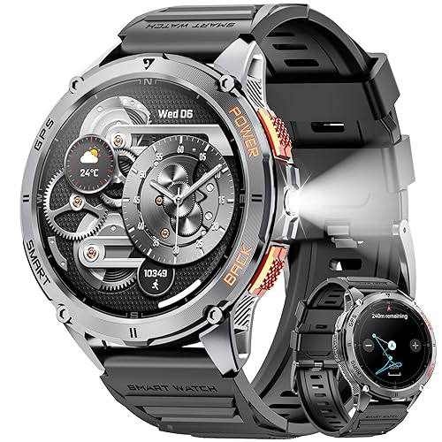 Joautrial GPS Smart Watch for Men (Make/Answer Call), 1.43'' AMOLED Smartwatch with 530mAh Battery, 170 Sports Modes, LED Flashlight, Heart Rate, Stress Monitor, IP68 Waterproof Watch for Android iOS