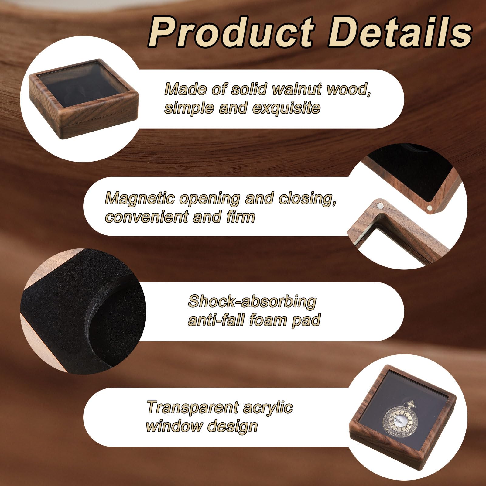 SiliFine 2 Pcs Wooden Pocket Watch Display Case Walnut Wood Single Gift Box for 1.89 Inches Pocket Watch with Clear Acrylic Window Display for Birthday Christmas Fathers Day Gift