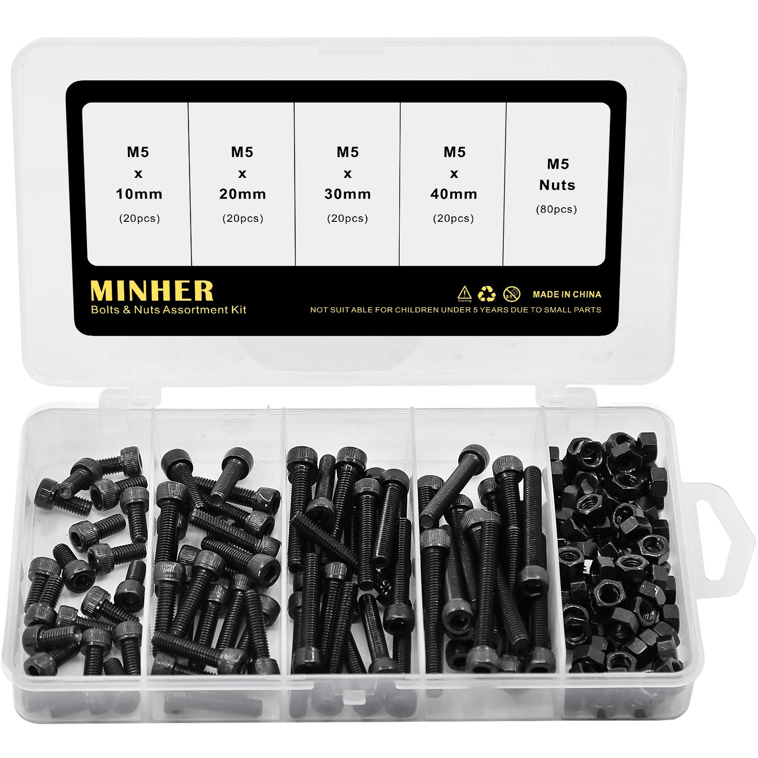 M5 Socket Head Cap Screws Bolts and Nuts Set Black 12.9 Grade Alloy Steel Allen Socket Drive