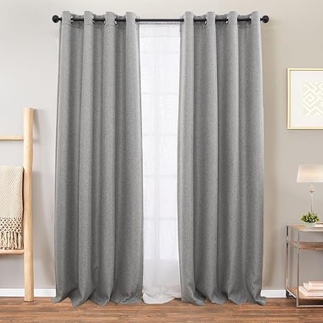 Amazon Com Vangao Grey Linen Textured Curtains For Bedroom 95 Inches Long Room Darkening Window Curtain Grommet Light Reducing Drapes Living Room Curtain 1 Pair Gray Kitchen Dining