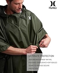 Hurley Adult Unisex Rain Poncho – Packable Hooded