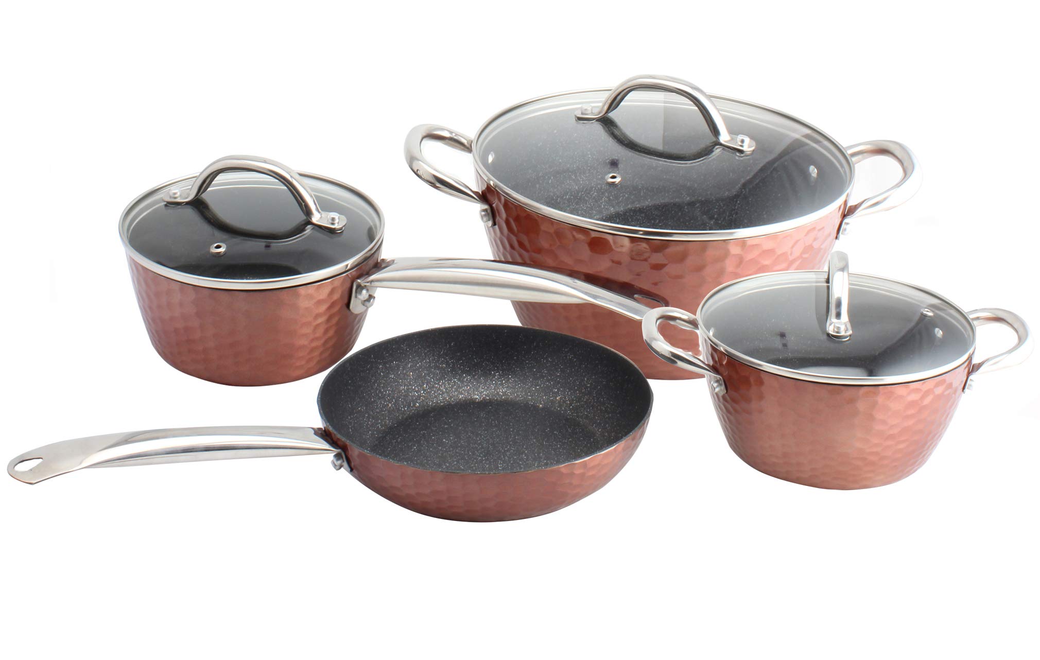 WilsonALUMINIUM COPPER HAMMERED 7PCS COOKWARE SET WITH INDUCTION BOTTOM AND MARBLE COATING INSIDE (CKB4-COPR-7P)