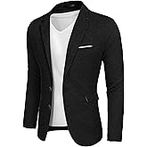 YND Men's Slim Fit Two Buttons Linen Business Blazer, Sport Coat Lightweight Business Daily Coat