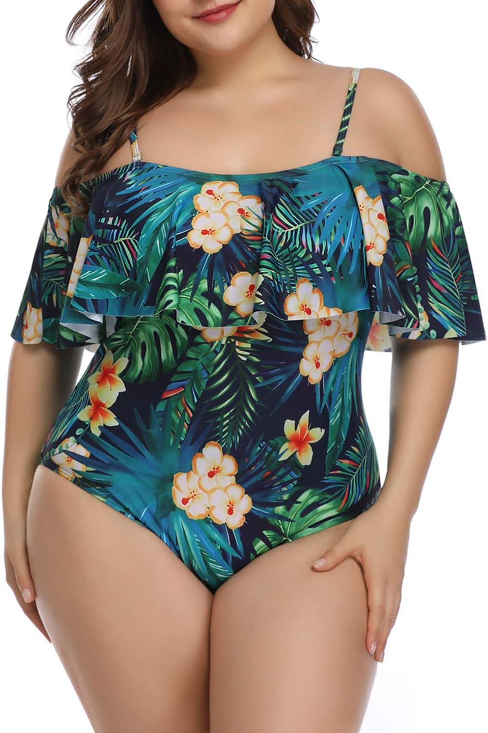 Wavely Plus Size One Piece Swimsuits for Women Tummy Control Ruffle Swimwear