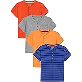 Feyoyi 4 Pack Toddler Boys Shirts Toddler Boys Short Sleeve Cotton T Shirts Henley Pocket T-Shirt Tops Tee for Little Kids