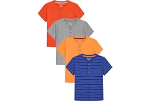 Feyoyi 4 Pack Toddler Boys Shirts Toddler Boys Short Sleeve Cotton T Shirts Henley Pocket T-Shirts for Kids Little Boys