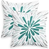 CaliTime Throw Pillow Covers Decorative 18 X 18 Inches Pack of 2 Cozy Fleece Gorgeous Fireworks Cushion Cases for Couch Bed Sofa Farmhouse Decoration Teal Green Blue Grey