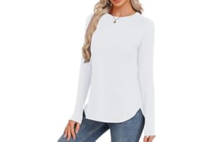 GAYHAY Long Sleeve Tunics or Tops to Wear with Leggings - Loose Fit Crew Neck Curved Hem Shirts Fall Winter Clothes 2025