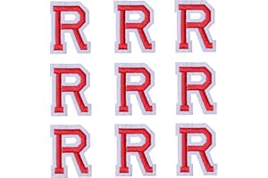 GUYI GYGYL Iron on Letters Patches, 9Pcs of 2 Inch Red Letter "R" Patches, Alphabet Embroidered Patch for Clothes, Dress, Hat, Socks, Jeans, DIY Accessories