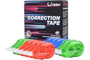Unjoo White Correction Tape Dispenser, 12-Count Pack, Easy To Use Applicator, Fast, Clean Tear-Resistant Tape For school Supplies, Office (6M/256, 3 colors, Tape Width 0.2in)