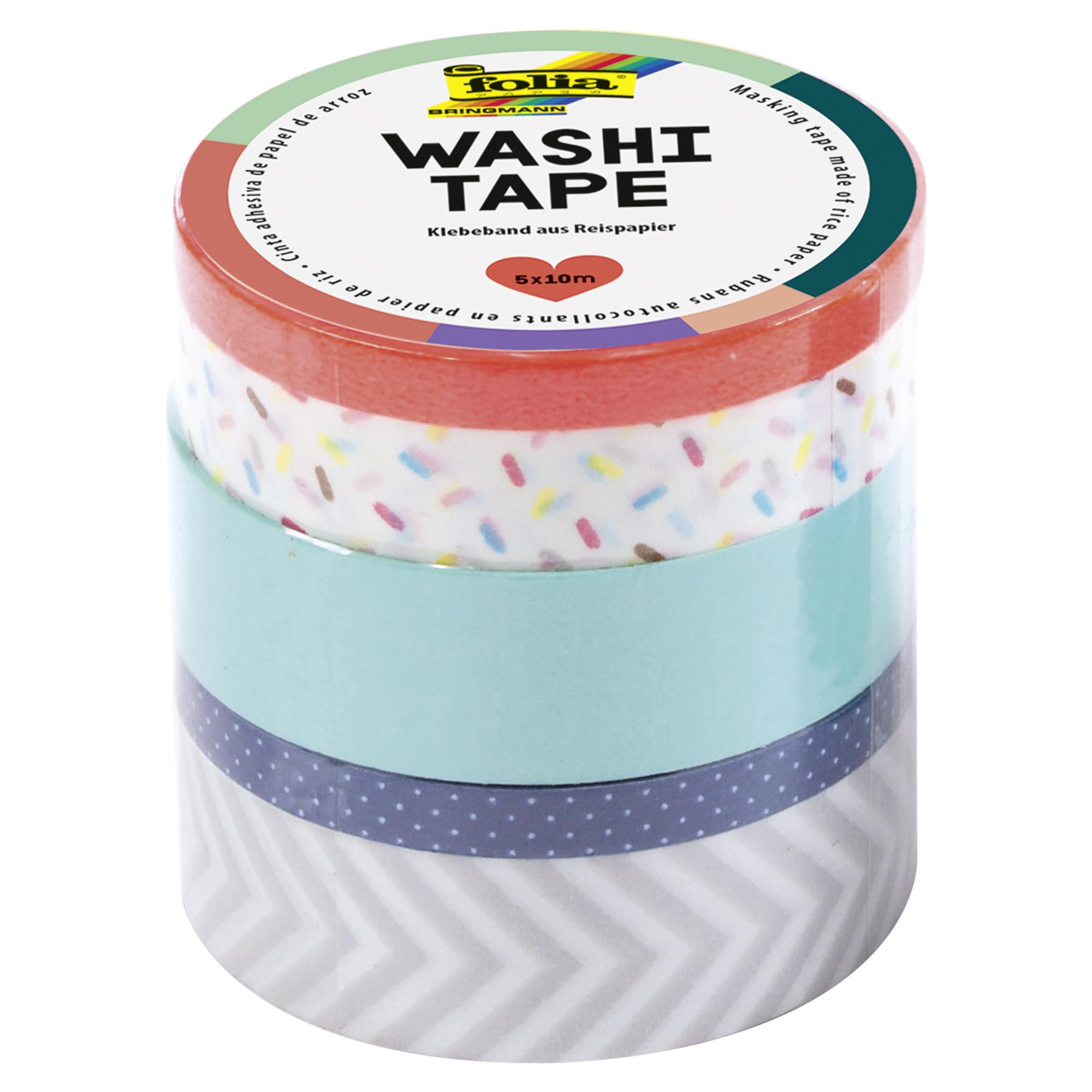 folia Washi Tape, Neon Orange, Rice Paper, Set of 5 – Ideal Decorating, Colourful, One Size