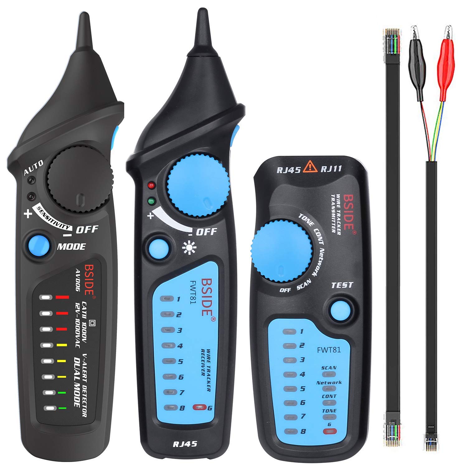 BSIDE Home Safety Check Combo Kit, Wire Tracker Electric Line Finder Network Cable Collation Continuity Checker and 12-1000V Dual Mode Non Contact Voltage Detector