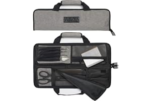 Asaya Chef Knife Roll Bag - 12 Pockets for Knives and Kitchen Utensils - Lightweight, Durable, and Stain Resistant Nylon - Pe