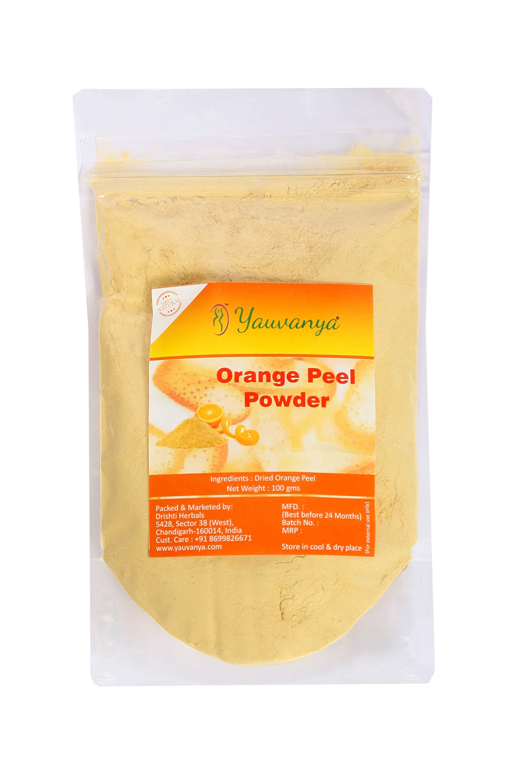 Yauvanya Orange Peel Powder-100 Gms | Vegan | For Skin Care | Face Pack | Free From Colors And Preservatives