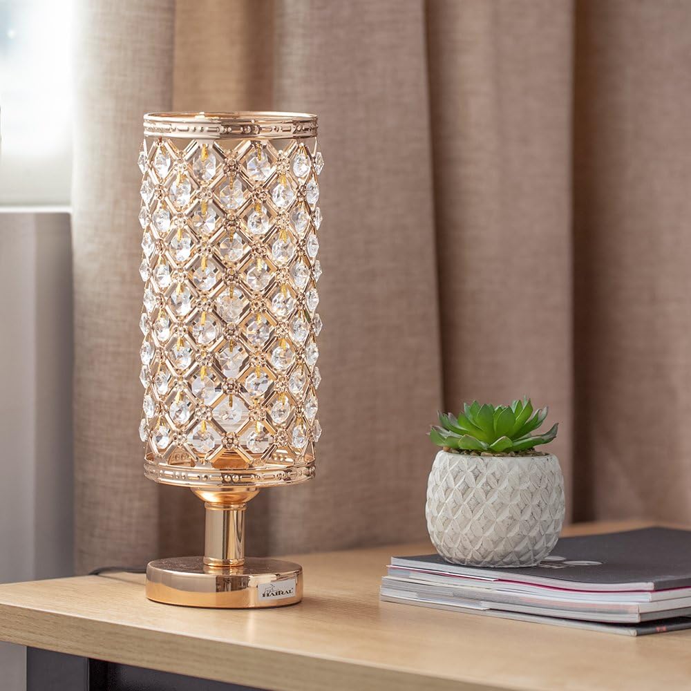 HAITRAL Gold Crystal Table Lamp, Bedside Table Lamp