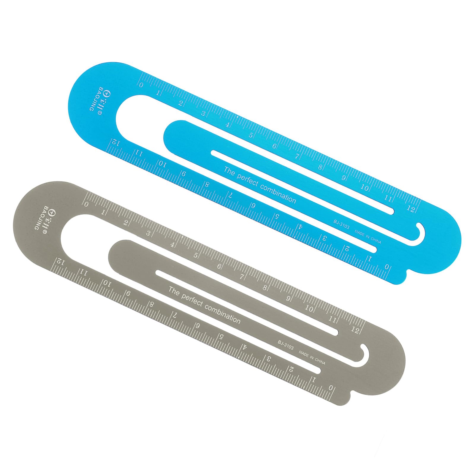 Kozelo 2pcs Metric Straight Ruler - [12cm] Aluminum Scales on Both Sides Metal Paper Bookmark Clip Ruler Blue Brown for Measurement Drawing Office Classroom Use, 1mm Minimum Scale