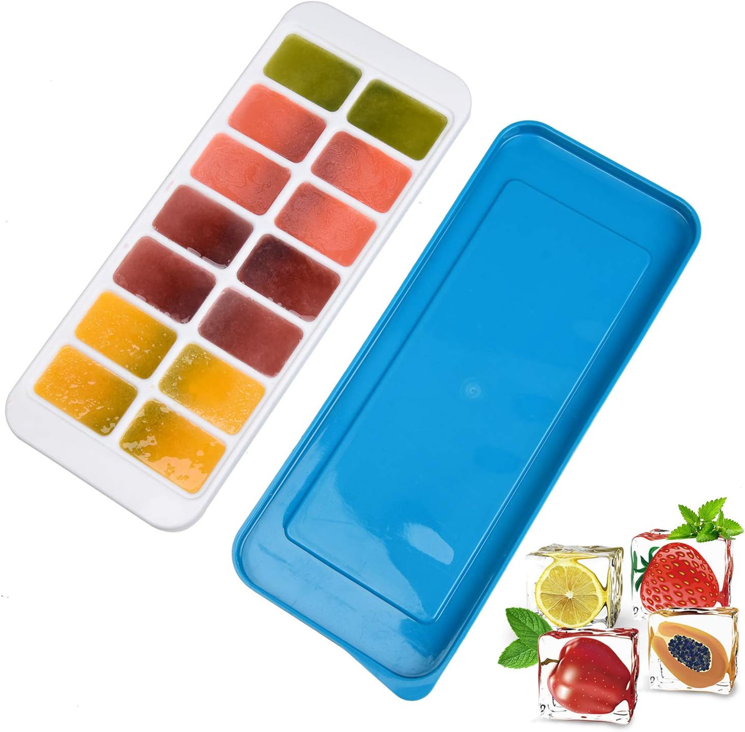 Ice Cube Trays Switch-Release and Flexible Ice Trays with Spill-Resistant Removable Lid,BPA Free and Dishwasher Safe