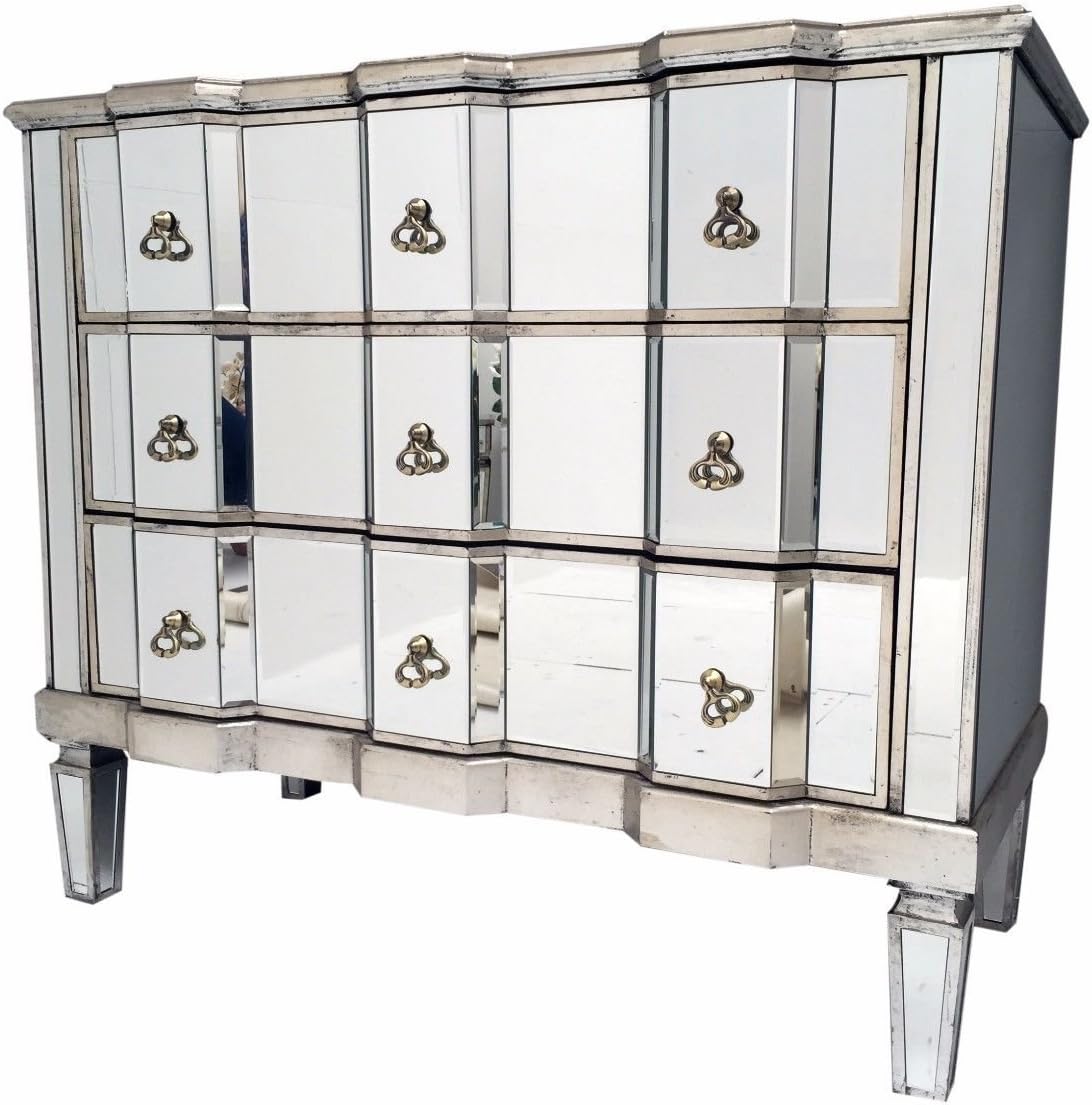 Interiors In Vogue Mirrored Chest of 3 Drawers Glass Bedroom