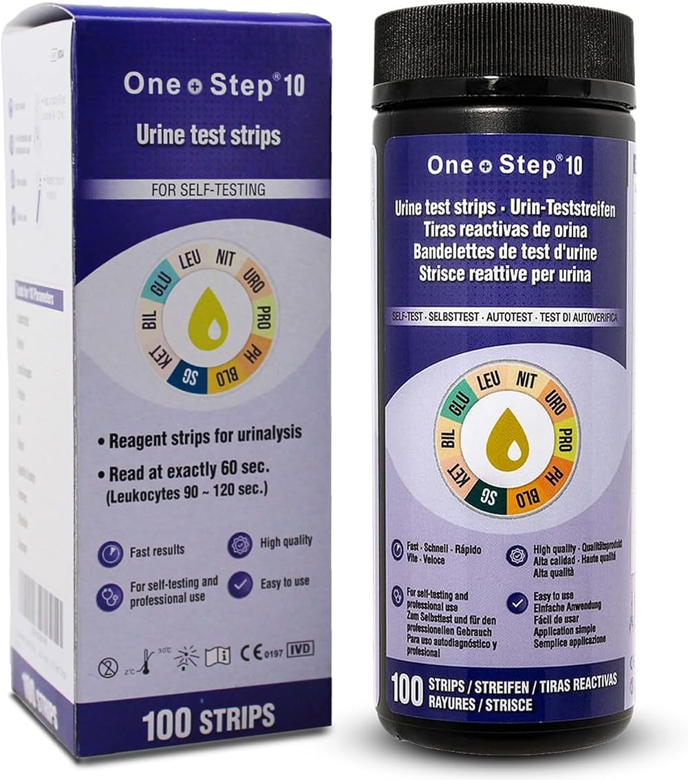 One Step 100 x 10-in-1 Urine Test Strips for Glucose, Ketone & More