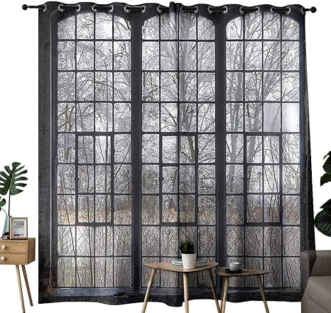 Amazon Co Jp インダストリアルデココレクション プライバシーカーテン インダストリアルインテリア 古い工場の建物 不気味な倉庫プリント リビング ダイニング ベッドルーム用 ペア マスタードグレー W108 X L96 ホーム キッチン