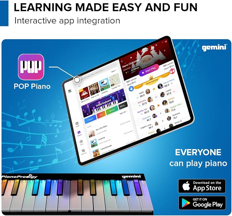 Sound PianoProdigy: Tastiera MIDI Wireless Illuminata a 24 tasti GPP-101, È Necessario Connettersi al Dispositivo iOS/Android per l'Audio, Espandibile, Bluetooth, Portatile