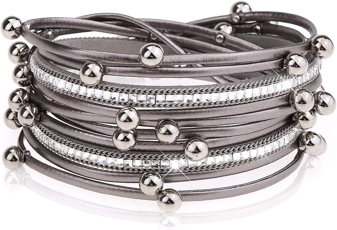 Multilayer Leather Bracelet Pearl Bohemian Magnet Buckle Women's Wrap Bracelets